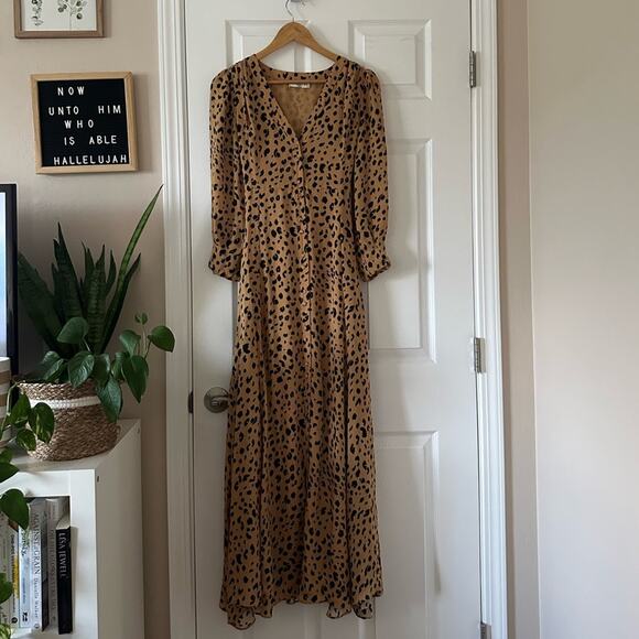 Nicholas Leopard Print Tie Front Silk Maxi Dress - Picture 1 of 10